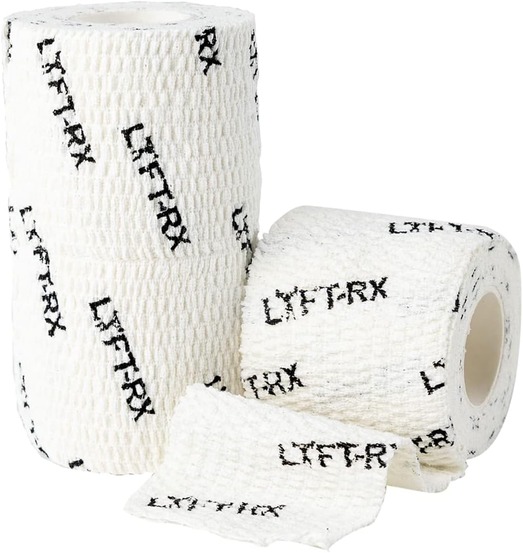 Weightlifting Hook Grip Tape Premium Adhesive Stretch Athletic Tape Sticky, Stretchy, Easy Tear, Thumb Tape for Olympic Weight Lifting, WOD, Hookgrip, Fingers & Thumbs Wrap - White, 3-PACK