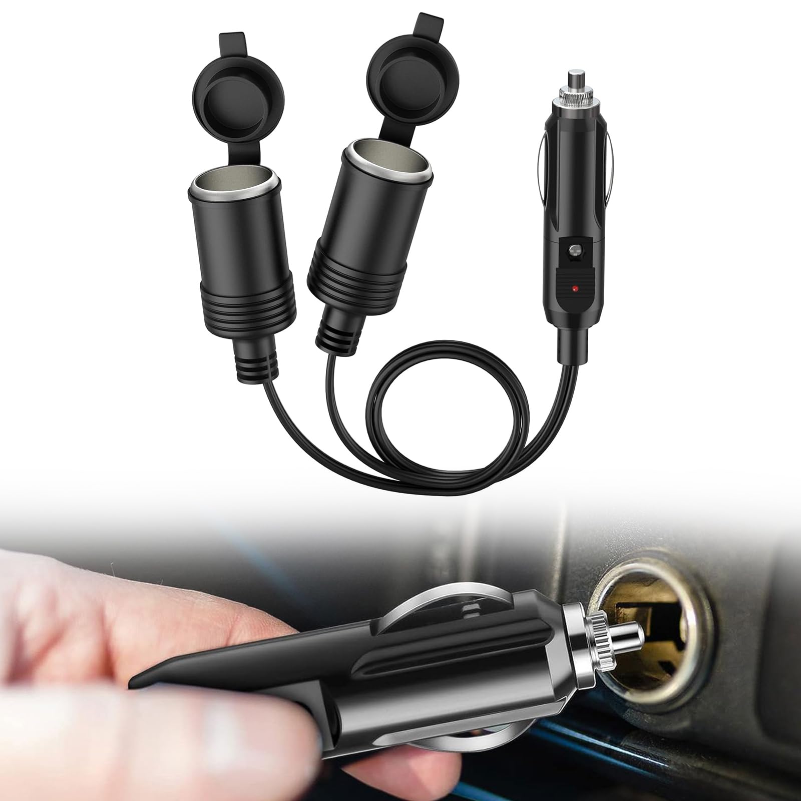 YACSEJAO Cavo Splitter Accendisigari Auto 14AWG 2FT - 1 A 2 Prese DC 12V/24V - Con LED Indicatore - Per GPS, Dashcam, Frigorifero Auto - 2