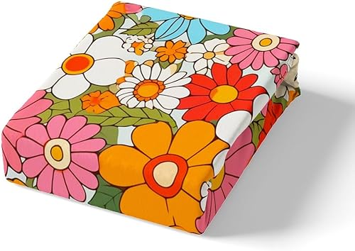 Miniatura 5 de Feelyou Sábanas de Flores Groovy con Bolsillo Profundo Sábana Bajera Ajustable 60S 70S 80S Flores Hippie Bohemias Juego de Sábanas Retro Floral Boho