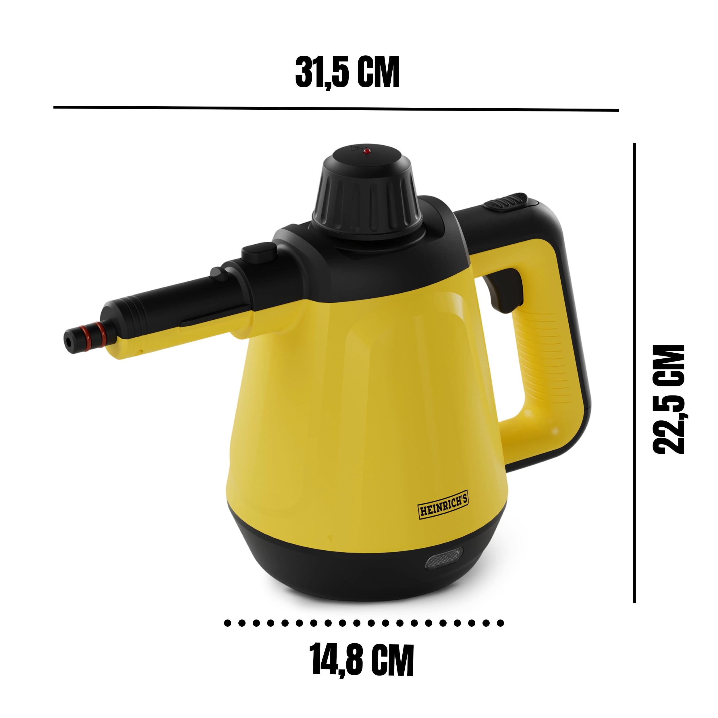 HEINRICHS Dampfreiniger, Handdampfreiniger für zuhause, Steam Cleaner, kurze Aufheizzeit 5 min., 400ml Wassertank, 3,5 Bar Dampfdruck, 5m Kabel, für Auto, Küche, Bad, Polster, Boden, Fenster, 1200W