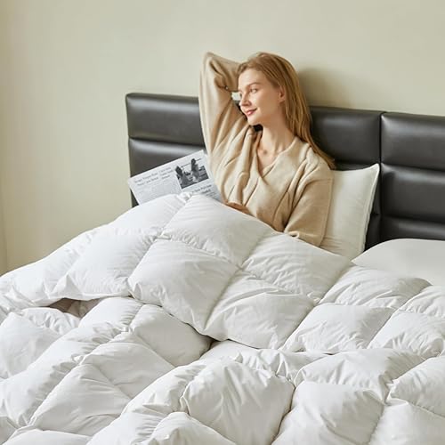 Miniatura 4 de C&W Edredón de plumón de ganso tamaño King para invierno, funda de algodón suave de 750 relleno, relleno de 60 onzas, relleno esponjoso, relleno de