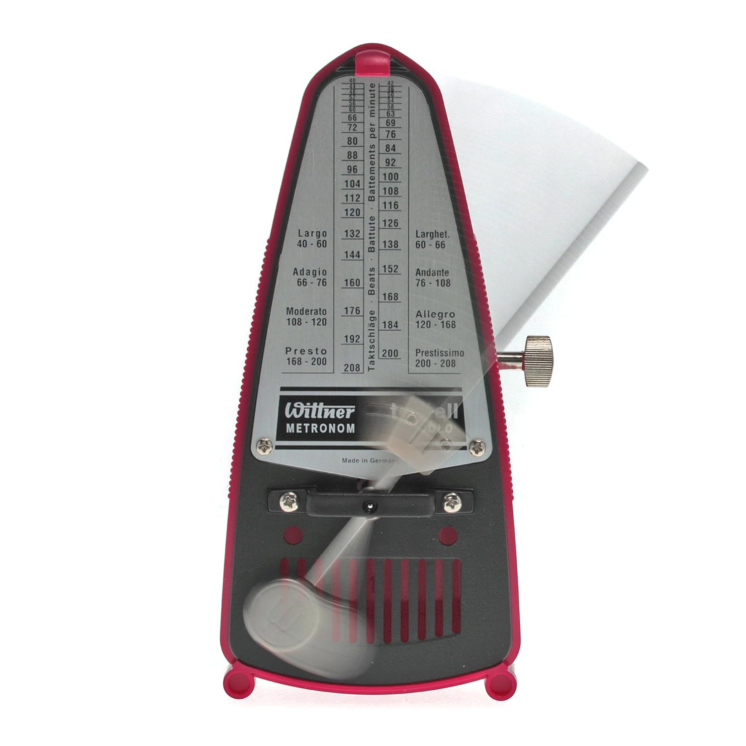 Wittner Taktell Piccolo 830361 mechaniczny metronom ciemnoróżowy ze ściereczką z mikrofibry keepdrum