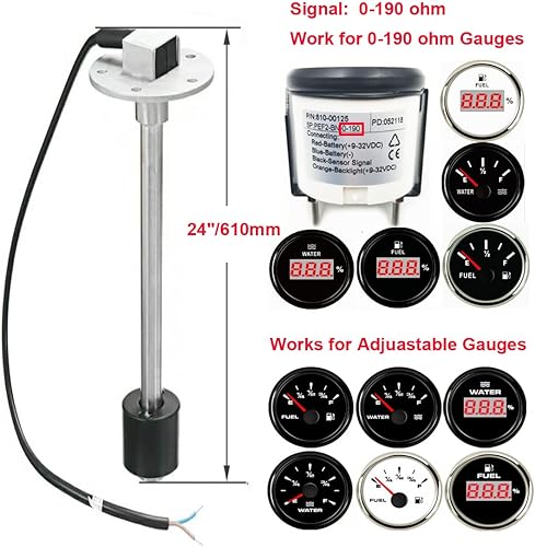 Miniatura 3 de SAMDO 0-190 ohmios 20.86" (530mm) emisor de tanque de combustible de acero inoxidable - Sensor de flotador para marina, barco, camión, coche