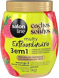 Salon Line, Creme de Tratamento 3 em 1, Multy Extraordinário, Cachos dos Sonhos, Morango e Óleo de Macadâmia, Vegano - Para Cabelos Cacheados e Crespos, 1kg