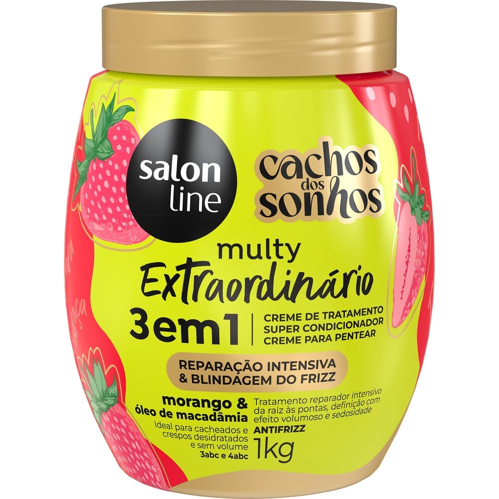Salon Line - Linha Multy (Extraordinario) - Creme 3 em 1 Morango e Oleo de Macadamia 1 kg - (Multy (Extraordinary) - 3 in 1 Strawberry and Macadamia Oil Cream Net 35.27 Oz)