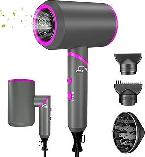 Foldable Ionic Hair Dryer,1800W Professional Blow Dryer with 3 Heating/2 Speed/Cold Setting, Negative Ion Technology Trave...