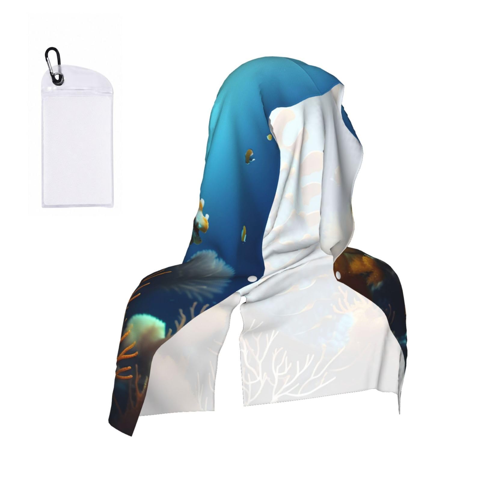 CNTDBU Blue Seahorse Cooling Towel Hooded-Instant Chill Neck Cover for Sports, UV Cooling Rag for Running Gym
