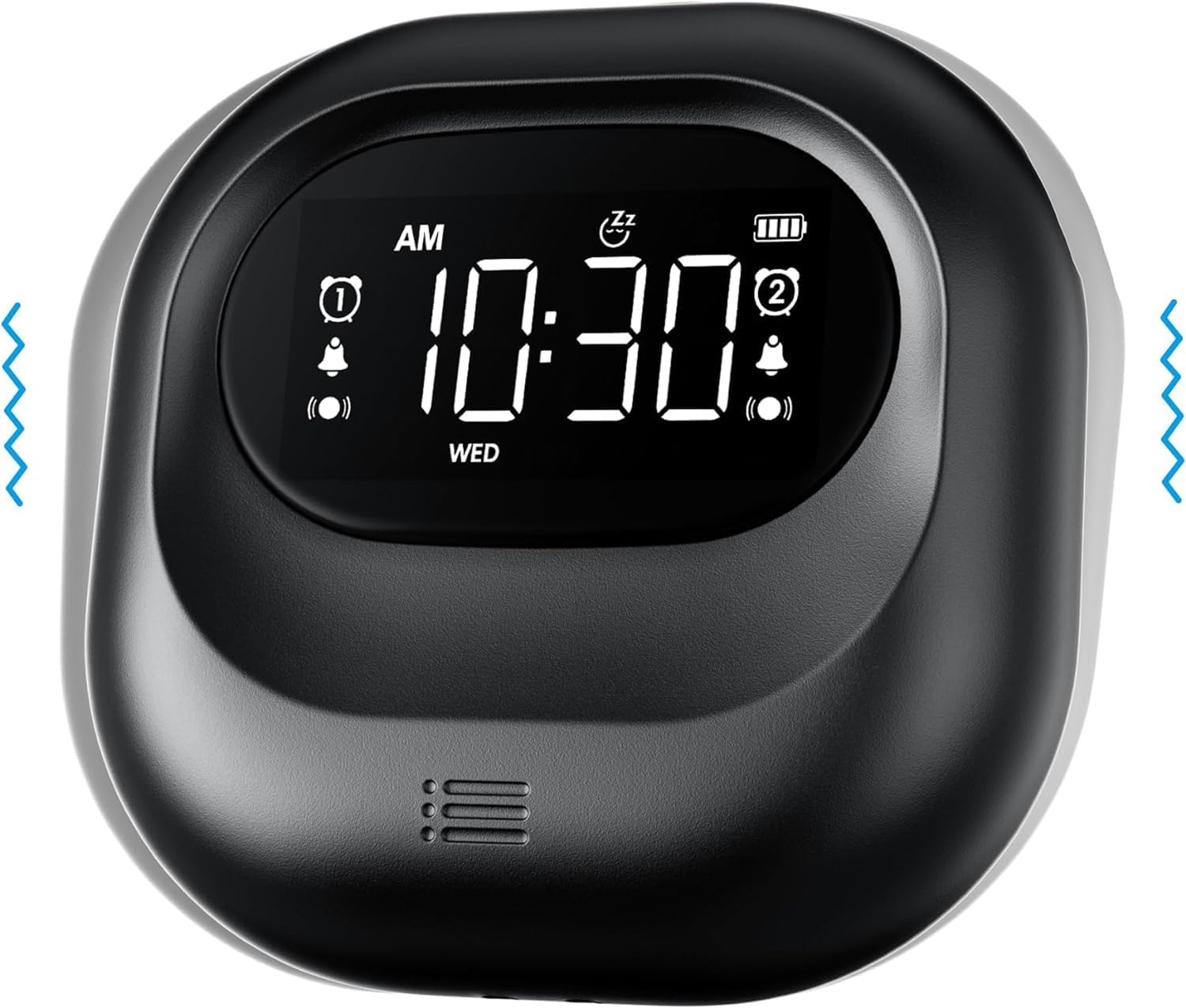 समोर view of the Mesqool Vibrating Alarm Clock showing the digital display and buttons.