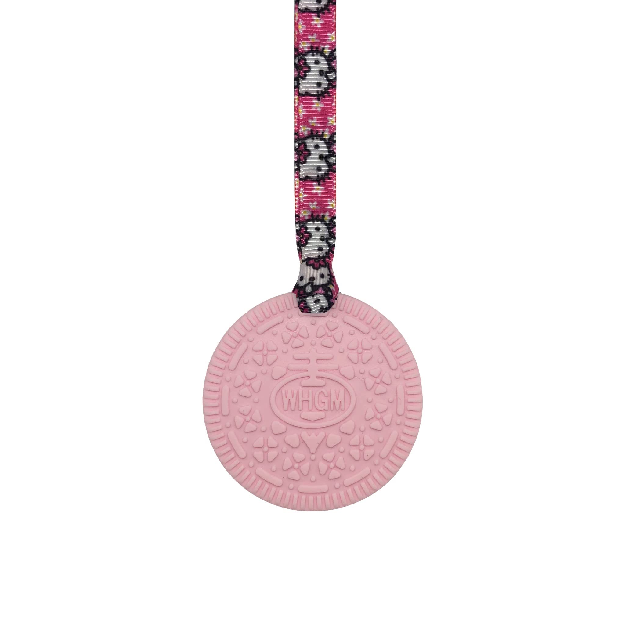 Sensory Oojamabobs - Biscuit pendant chew necklace - Autism - Light pink & white with lanyard (8 designs available!) (54cm, H. Kitty) — image 1