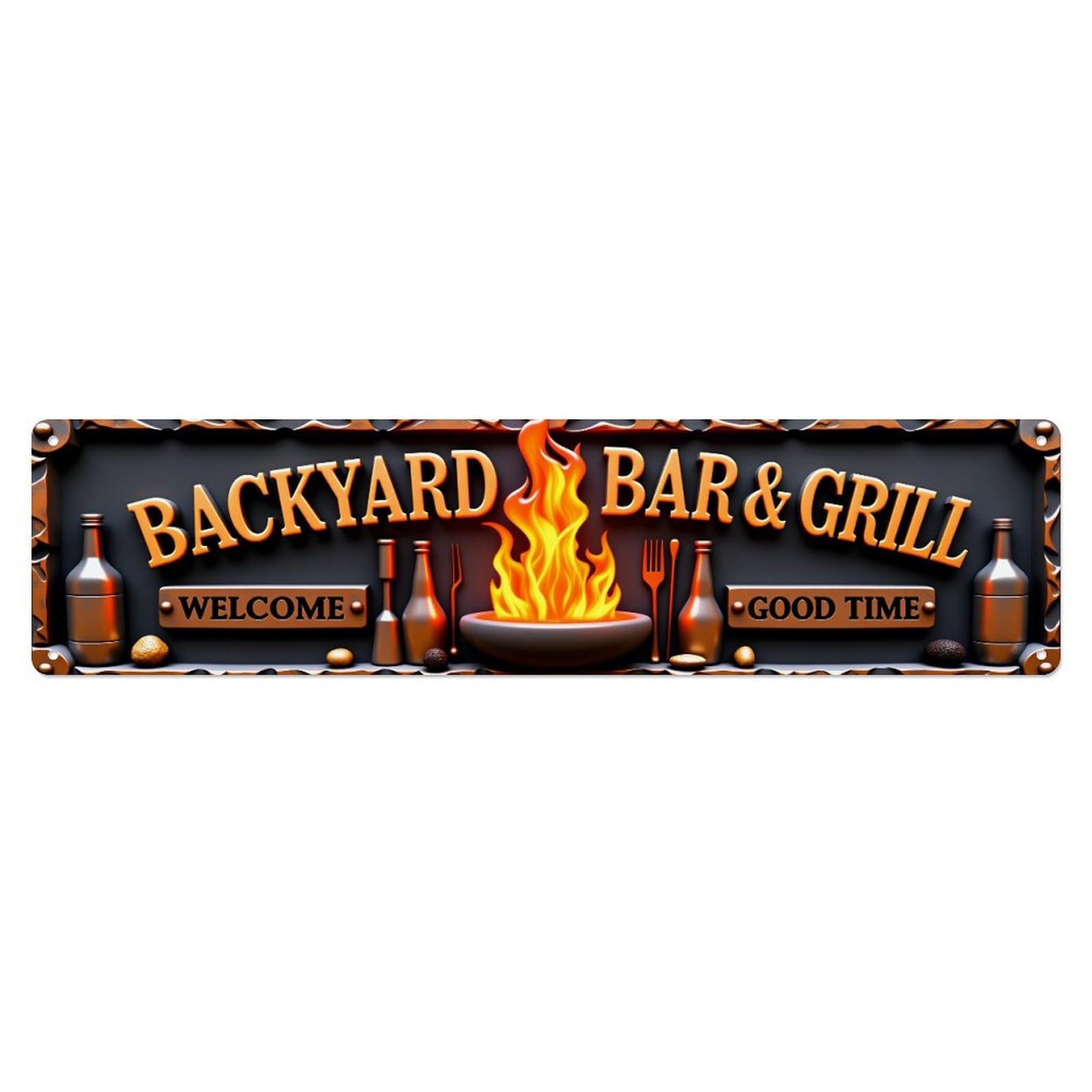 Gentinap Vintage Backyard Bar And Grill Sign Tin Sign Metal Sign Home Bar Garden Wall Decor Metal Poster 4X16 Inch
