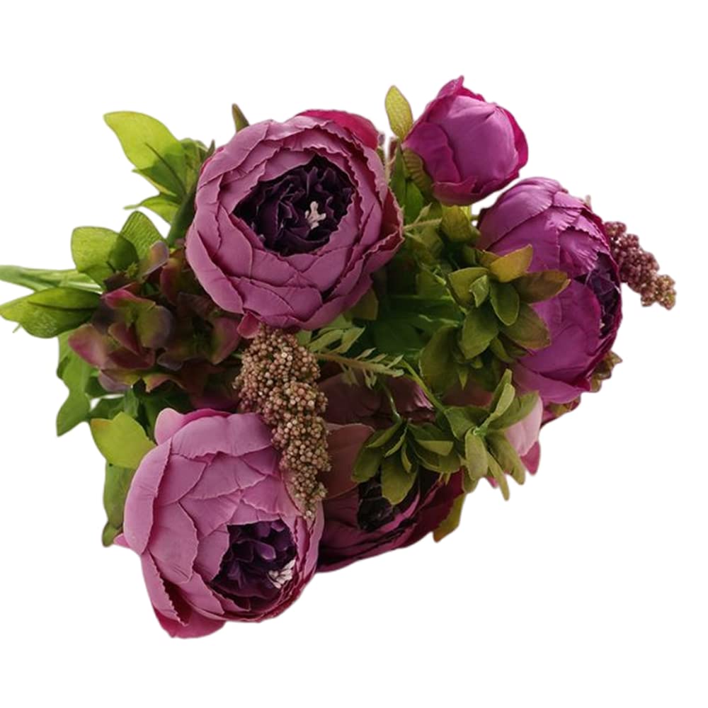 Corkwaw10 Heads Peonies Artificial Flowers, 17-1/2" Long Vintage Silk Fake Peony Bouquet for Home Garden Decoration Office Verandah Wedding Decorations (Purple), HYV9280