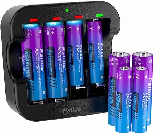 Baterías AA AAA recargables de 1.5 V, paquete de 4 pilas AA y 4 pilas AAA recargables de iones de litio con cargador combinado