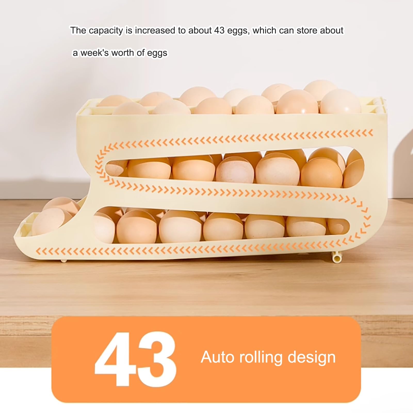 Organizador de huevos for refrigerador, dispensador automático de huevos, capacidad for 43 huevos simultáneamente, estante for huevos de gran capacidad for gabinetes de cocina(Beige)