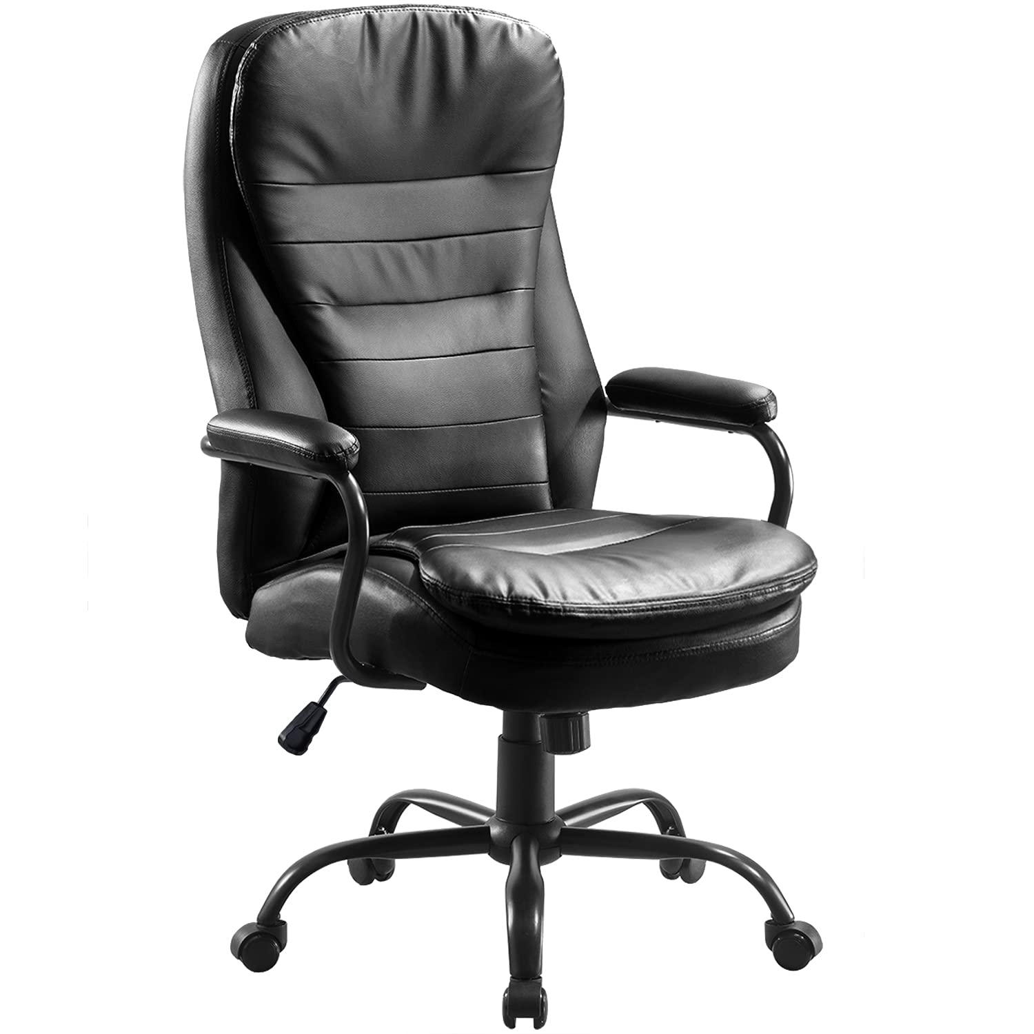 Einfach Big and Tall Office Chair Adjustable Ergonomic Home Desk Chair with Padded Armrests/Heavy Duty Executive PU Leather Rolling Swivel Task Chair with Lumbar Support, Color Black