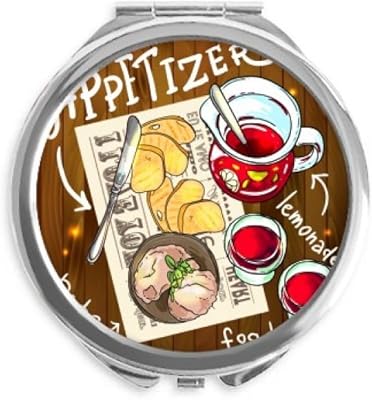 Appetizer Lemonade Steak France Hand Compact Mirror Round Portable Pocket Glass