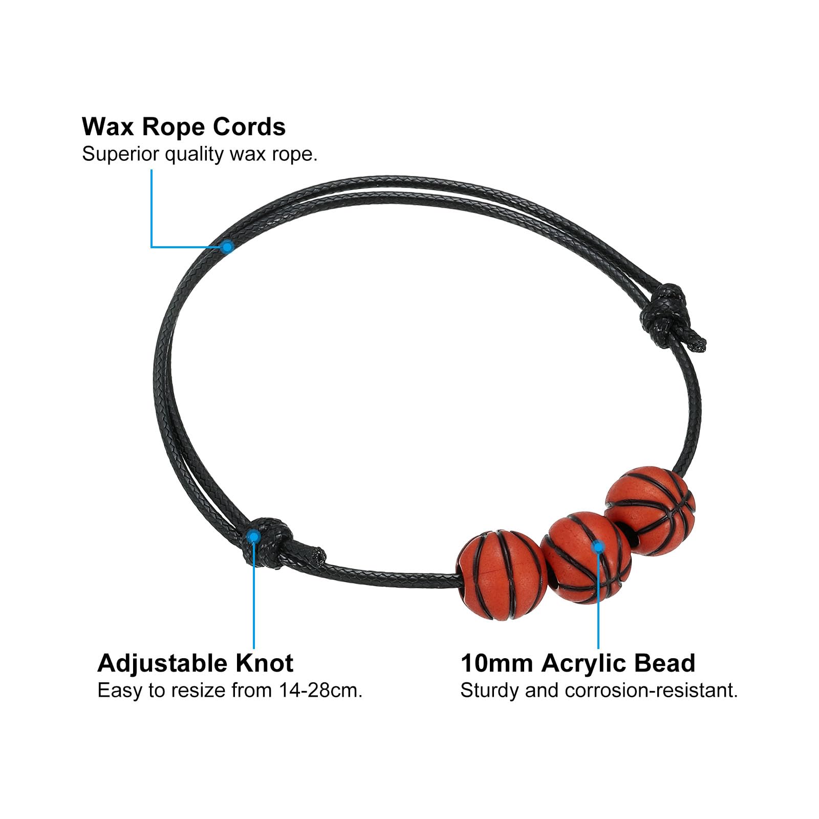 PATIKIL Basketball Bracelets, 30 Pcs Basketball Gifts Adjustable Wristbands with Basketball Beads for Teenagers Adults, Black Brown - Image 4