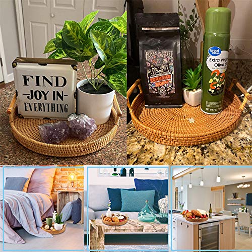 Handmade Rattan Round Woven Basket, Round Serving Tray with Handles, Food Serving Baskets, Basket, Great To Display Bread Or Fruit (10.6", 1pc) - Image 3