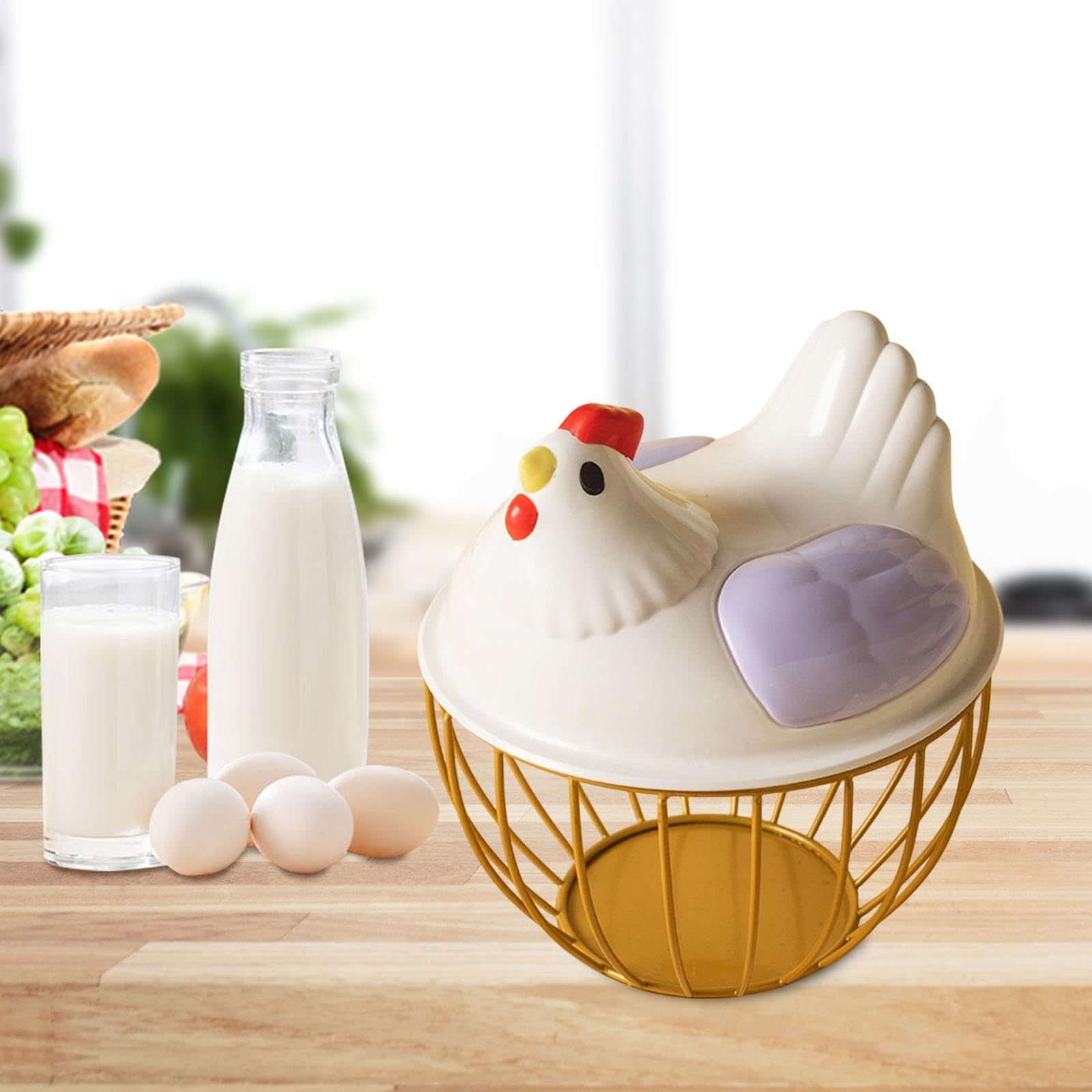 Sharplace Cesta para Huevos de Gallina, Cesta de Almacenamiento de Huevos de Alambre de Malla Metálica, Soporte Portátil para Huevos de Gallina Y Alambre de HIE, Raya Violeta Dorada, Individual
