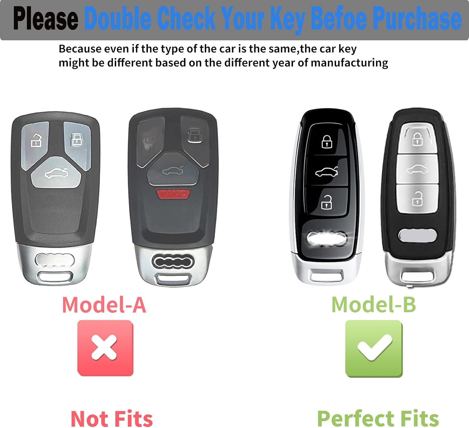 for Audi Key Fob Cover,Zinc alloy key cover Compatible with Audi A3 A6 A7 A8 E-Tron S3 S6 RS6 S7 RS7 Q7 SQ7 Q8 SQ8 Smart Key Protector