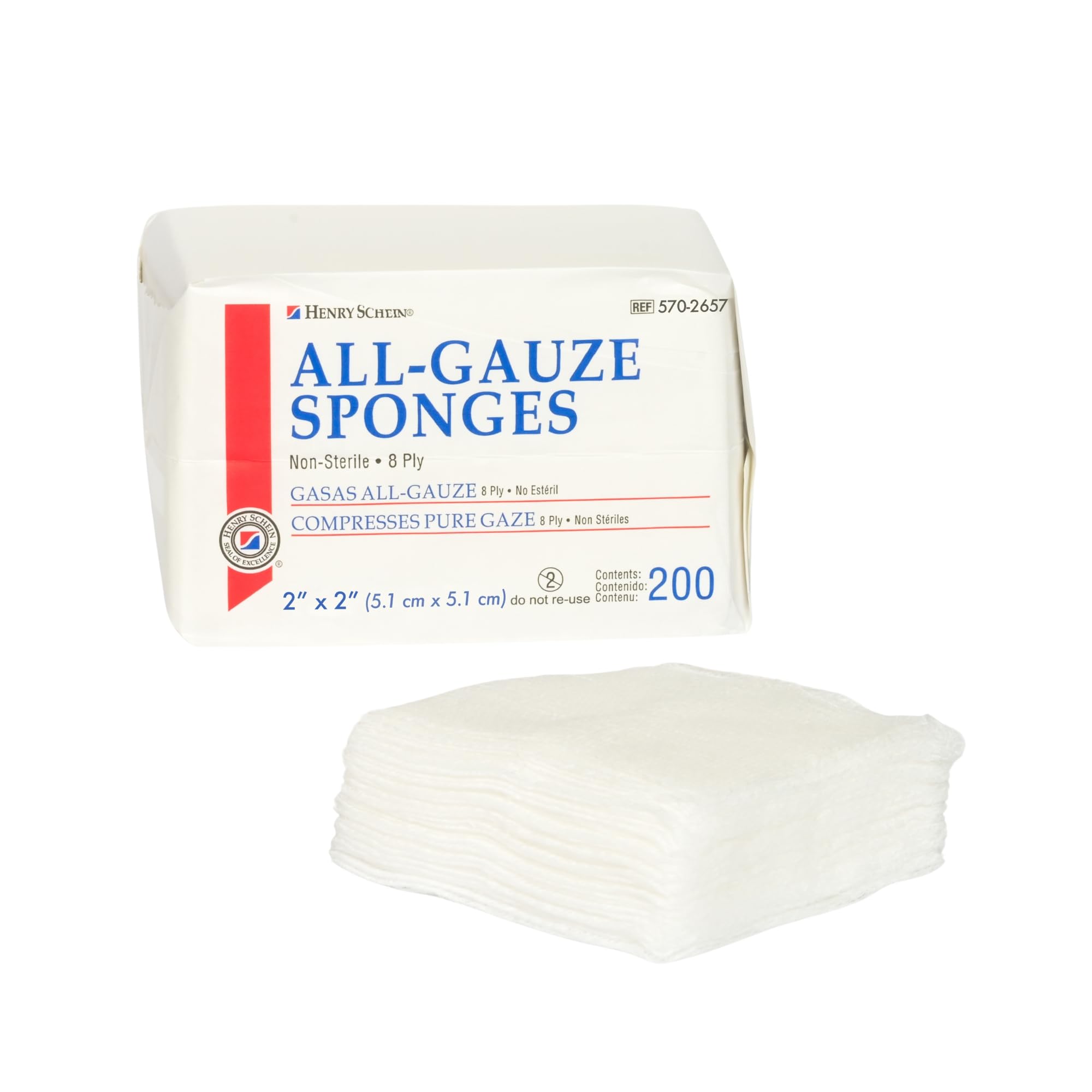Henry Schein 200/Pack Non-Sterile Gauze Pads 2’’ x 2’’ for Wound Dressing Gauze Sponge-Pads for Wound Care - 8-Ply - 100% Cotton & Highly Absorbent - 1 Pack (200/Pack)
