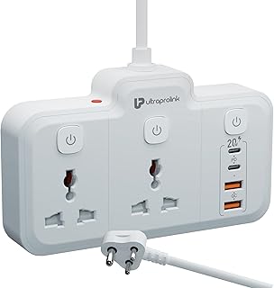 UltraProlink 6 in 1 Surge Extension Board |Device Safety with ISI Approved Heavy Duty Cable-2m|6 Ports-2 Fast Charge Type- Price In India