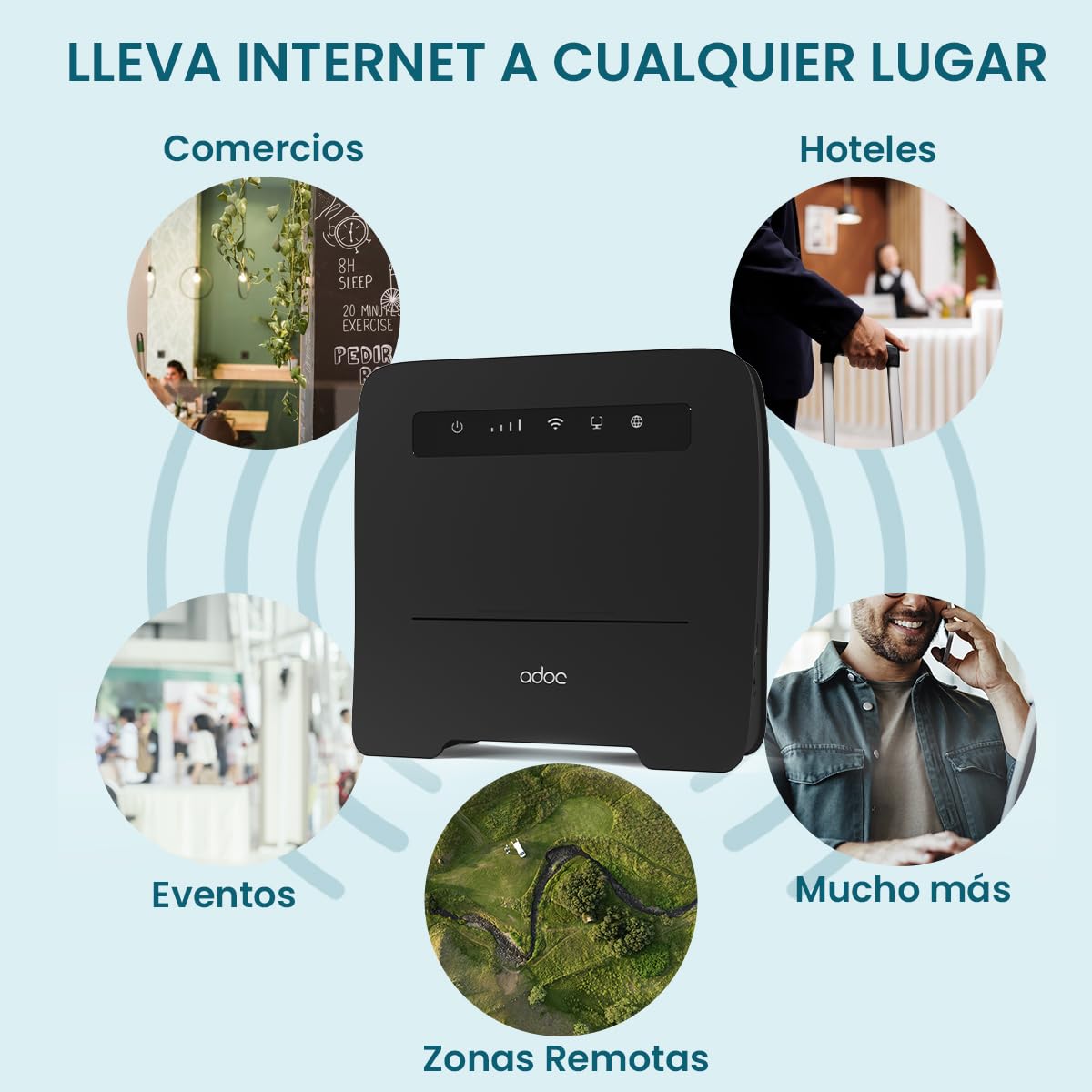 Router ADOC R45, 4G Cat 4, Velocidad de WiFi Superior a 300mbps, Compatible con FDD/TDD-LTE, UMTS, Edge/GPRS/gsm, Soporta Volte, 4 Puertos Ethernet LAN/WAN y 2 Puertos RJ11.