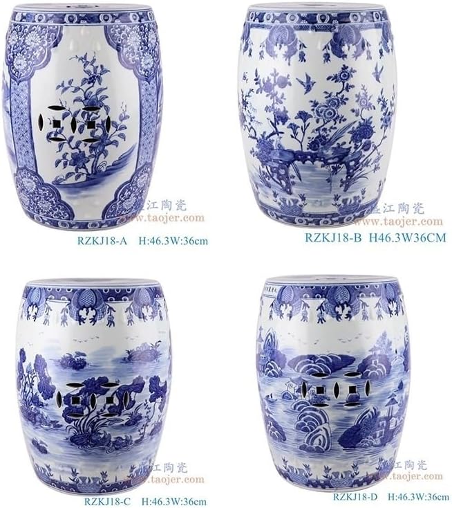 Ceramic Garden Stool Decorative Garden Stools Hand-Painted Blue and White Landscape Ceramic Stool Flowers and Birds Bronze Hole Cool Pier Home Living Room,