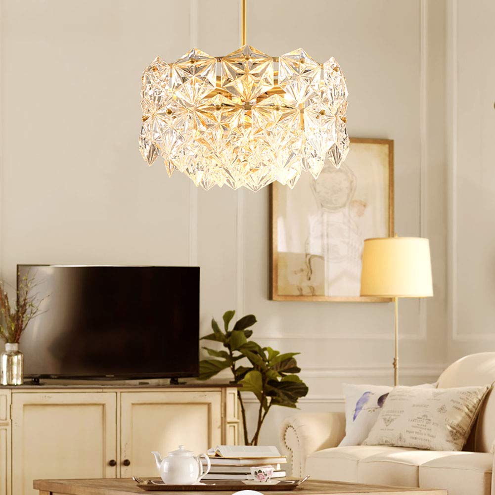 Lampadario di Cristallo Semplice e Lussuoso, lampadario a Sospensione in Ottone Spazzolato, 8 luci, Illuminazione da soffitto per Camera da Letto, corridoio, Bar, Soggiorno - Rame