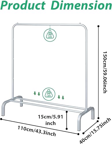 Miniatura 2 de JIUYOTREE Perchero de metal para ropa de 43.3 pulgadas con estante inferior, perchero para colgar ropa, abrigos, faldas, camisas, suéteres, gris