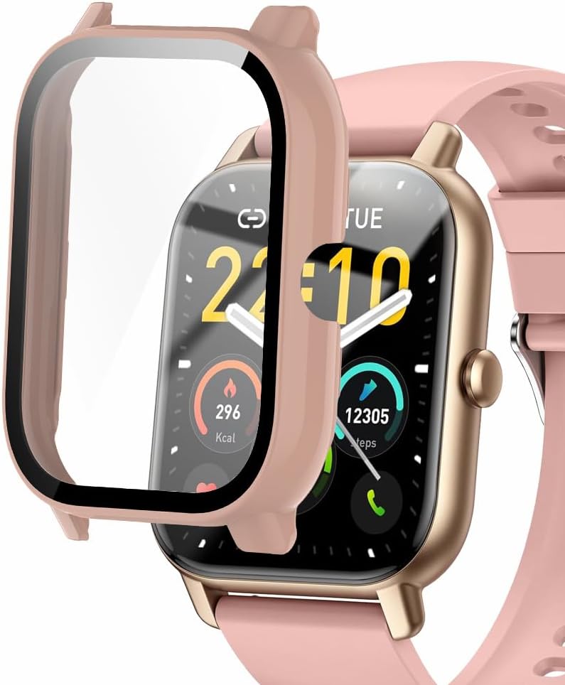 smaate Watch Cases compatible with Nerunsa P66D 1.85 Inches Smartwatch, Hard PC Case with Tempered Glass Screen Protector, Protecting Watch Body & Screen