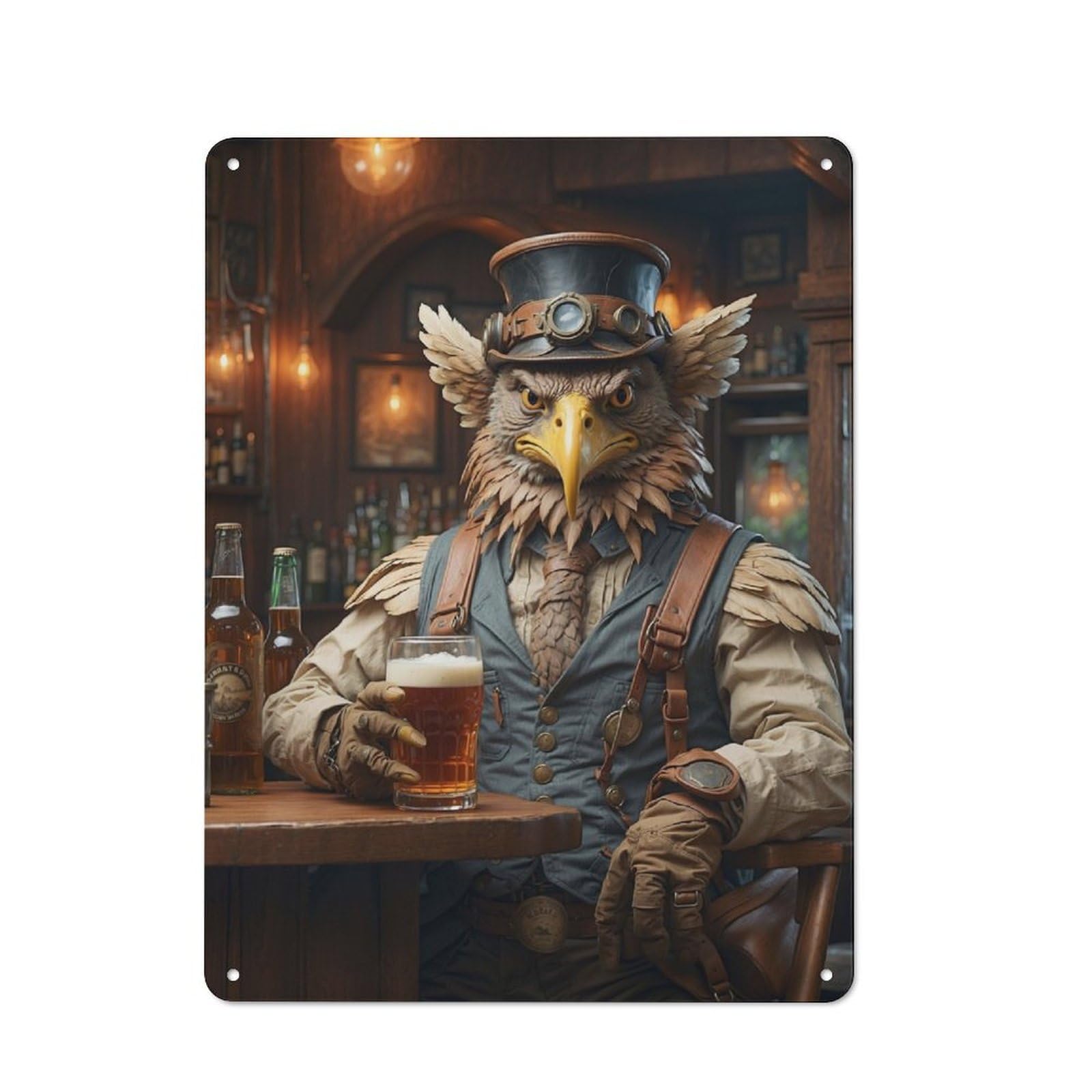 Junmoney Steampunk Beer Griffin 3 For Garden Room Or Summerhouse, Vintage Tin Sign 40X30cm, A Metal Wall Feature For Garden Rooms And Summerhouses