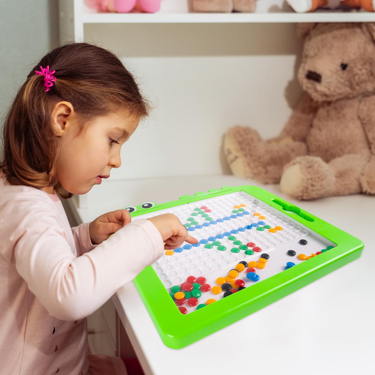 MalPlay Montessori tablica magnetyczna dla dzieci, koraliki mozaikowe, szablony puzzli dinozaurów, 20 różnych szablonów, od 3 lat, gra magnetyczna