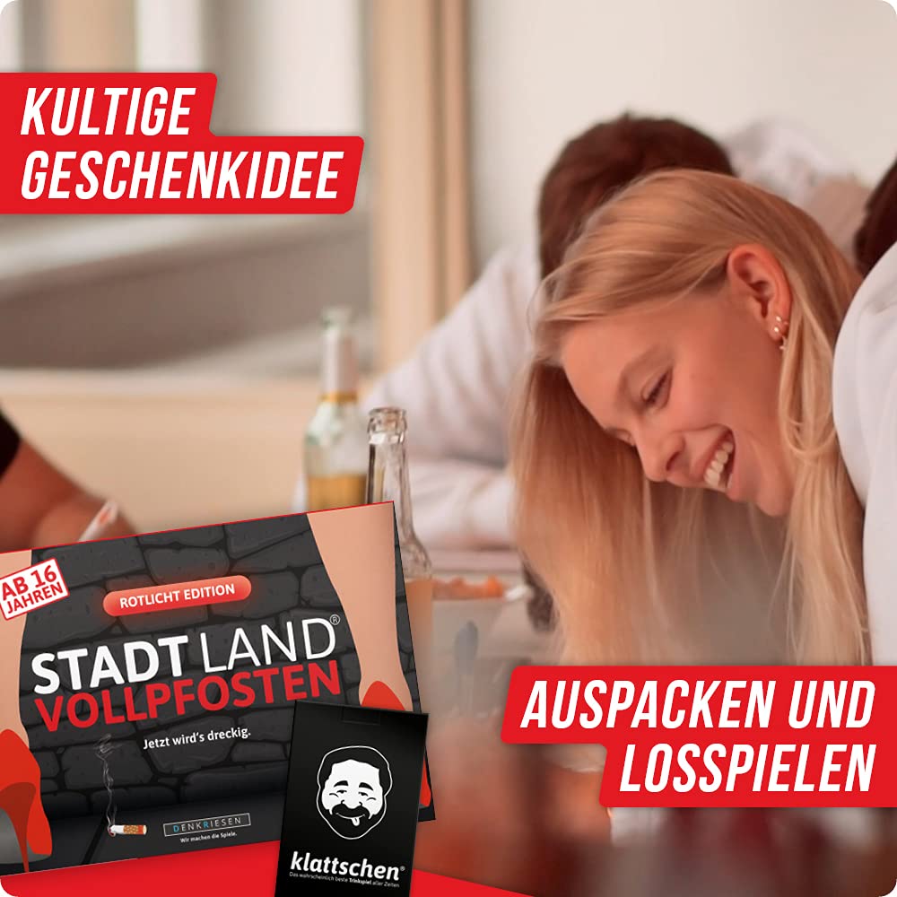 DENKRIESEN Stadt Land VOLLPFOSTEN Rotlicht Edition & Klattschen - Das Versauteste Partyspiel Ab 16!