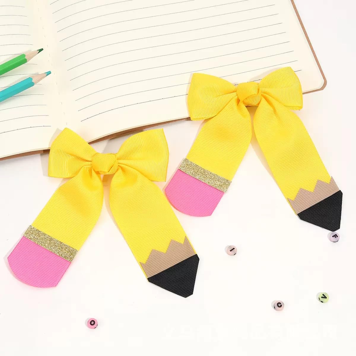 Pencil Hair Bow Clips Barrettes,Back School Gift for TeenToddler Girls Kids Graduation Cheer Party Favors UnifromDress Decoartion Accessories. (back shool B)