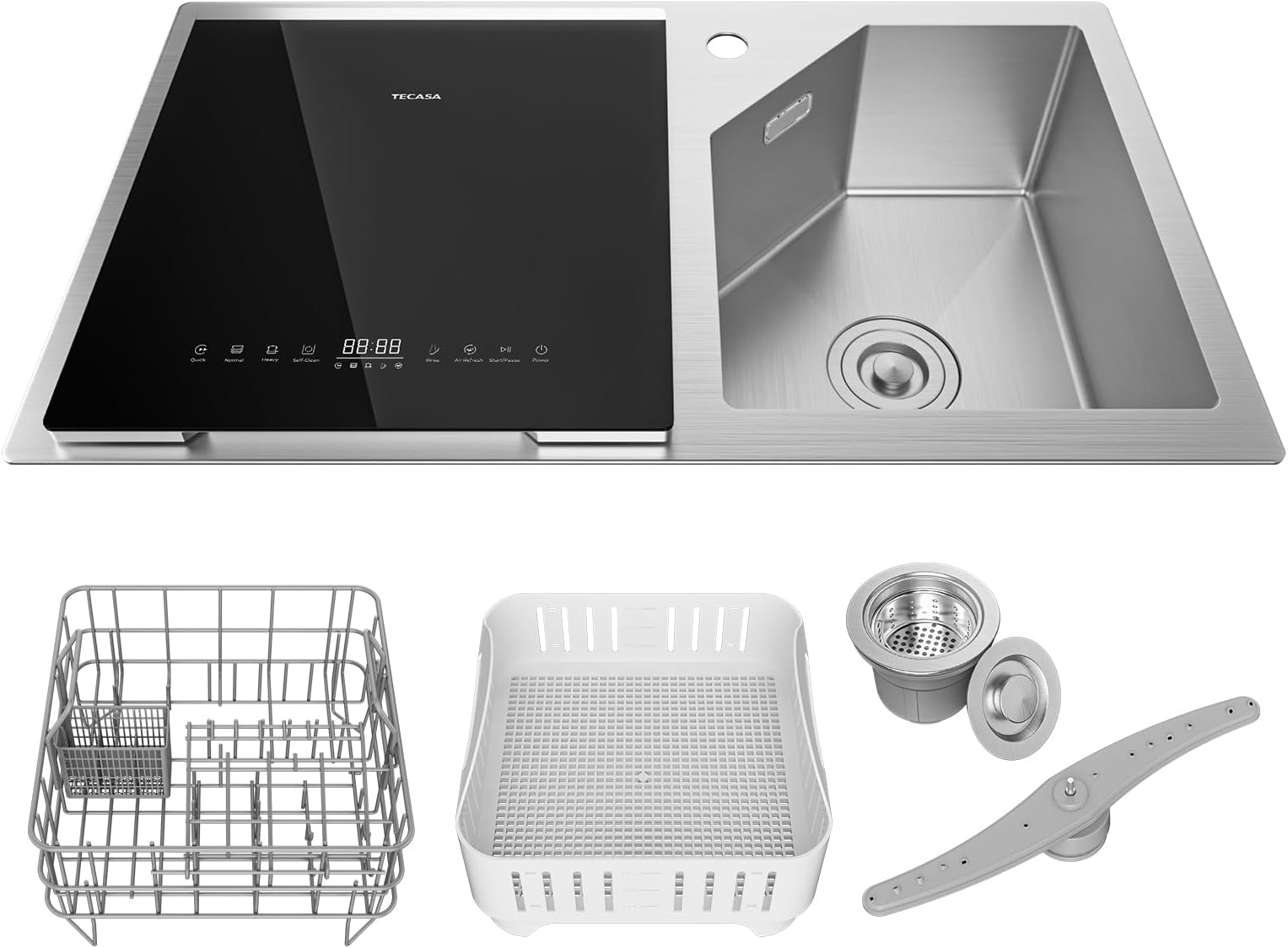 Stainless Steel In-Sink Dishwasher Combination, Countertop Dishwasher with High-Temp Sanitizing, Air-Dry Function, Space-Saving Design for Modern Kitchens, Hyperwash Elite - Left Dish-washer
