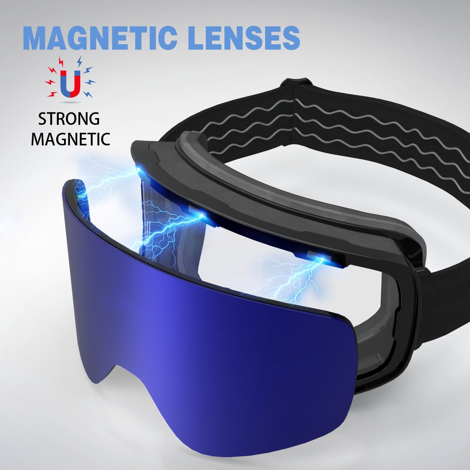 Gogle narciarskie, bezramowe gogle snowboardowe z 2 soczewkami narciarskimi z magnesem UV400, YH212 przeciwmgielne gogle śnieżne dla dorosłych mężczyzn kobiet (czarna rama, pełna Revo Blue