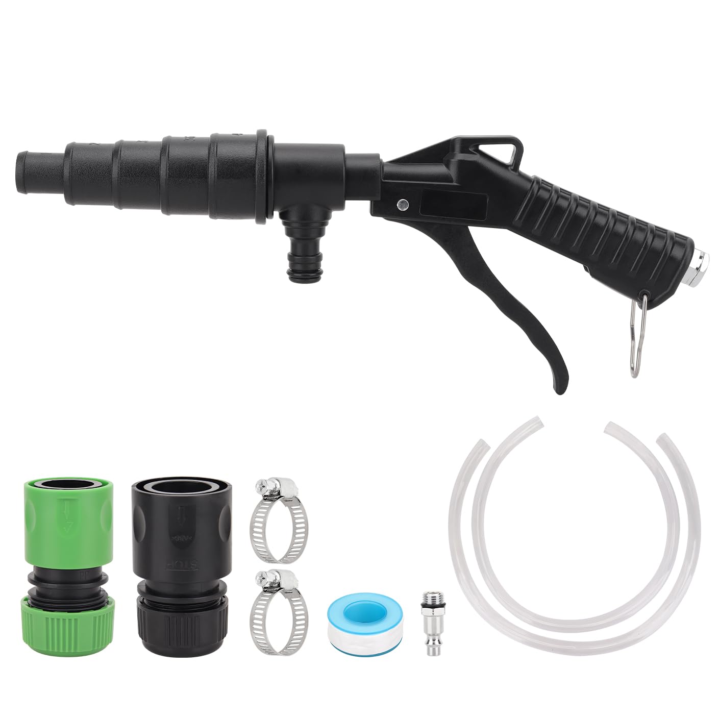 Coolant Flush Gun - heater core flush kit with Lever Action Air Includes Garden Hoses with Multi-Size Nozzles