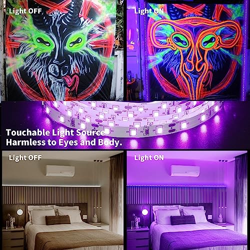 Image of Upgraded 16.4ft /5M LED Black Light Strip Set with Remote, 300 LEDs, 12V Self-Adhesive Dimmable Black Light Fixture, for Dance Parties, SMD2835 LED Lamp Beads, Non-Waterproof
