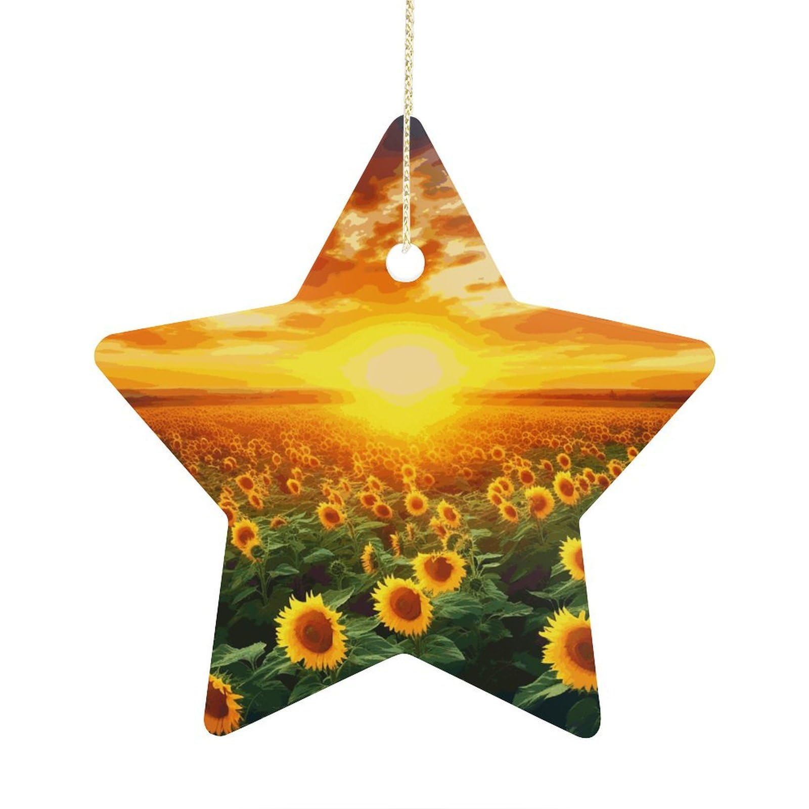 Fodpand Women's Style Dreamlike Sunset Of A Sunflower Field Ornament With String, Keepsake Hanging Decorations,Ceramic Ornaments For Men Indoor Home Holiday Party Gifts