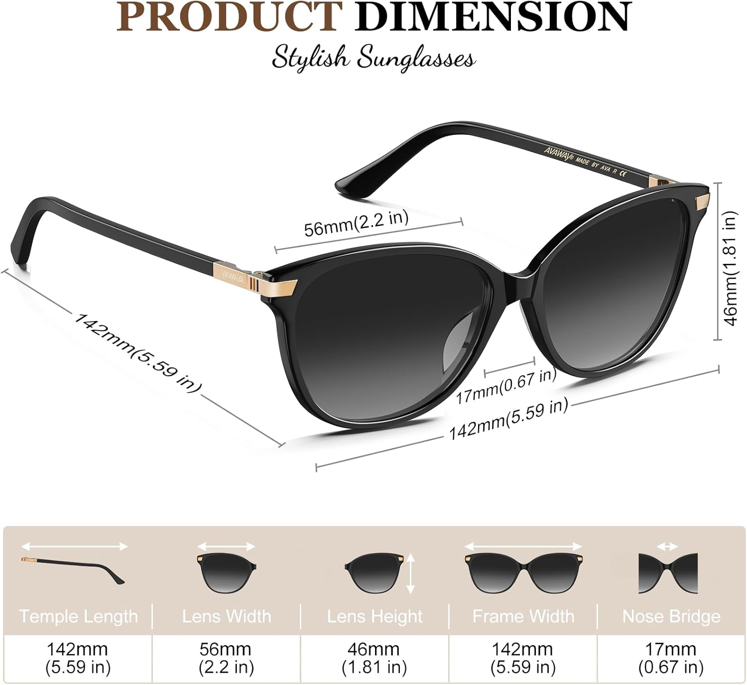 AVAWAY Womens Cat Eye Sunglasses Polarized - Stylish Acetate Frame UV400 Protection for Driving Travel Summer Outings - Image 4