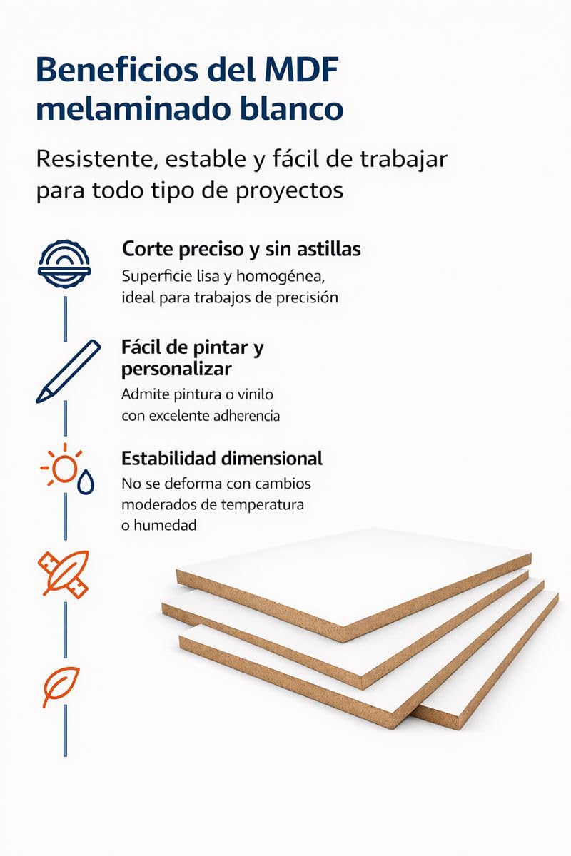 Tableros MDF blancos con Corte a Medida – Paneles de Fibra de Madera DM 3/6/10 mm de grosor – Desde Piezas Pequeñas hasta Formatos Grandes para Carpintería, Decoración y Bricolaje (3mm, 50x40cm)