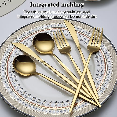 Evanda Gold Silverware Set 60 Piece Service for 20, Titanium Gold Plated Stainless Steel Flatware Set, Knives Forks Spoons Cutlery Set for Wedding, Parties, Birthday, Restauroom, Dishwasher Safe by Evanda - Image 3