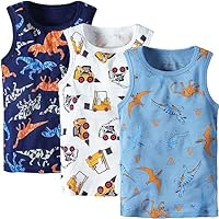 Adorel Jungen Unterhemden Baumwolle Ärmellos Tank Top Unterwäsche 3er-Pack Bagger und Dinosaurier 116 EU (Herstellergröße 130)