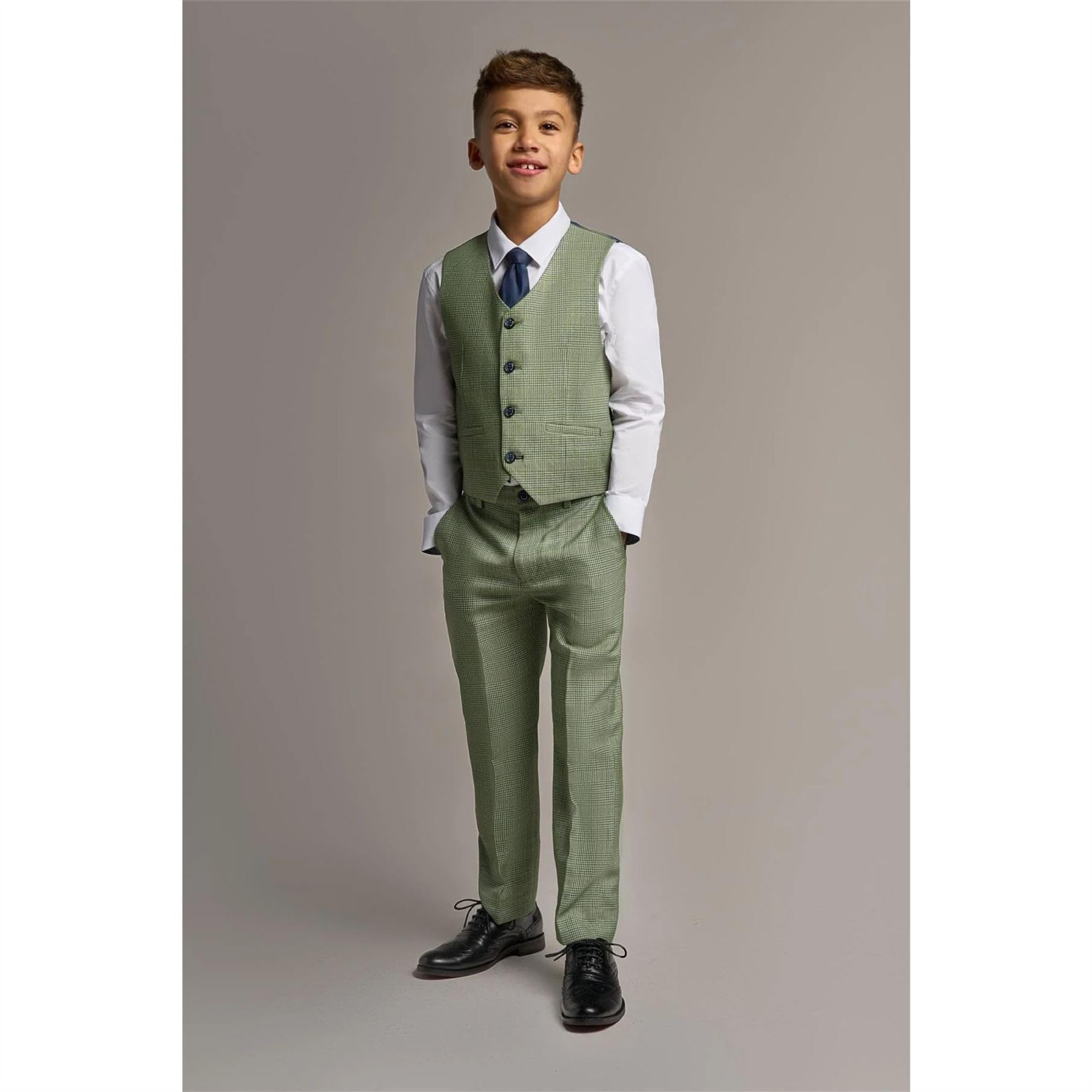 TruClothing.com Jungen 3 Teilig Salbei Grün Karo Anzug Tweed Tailored Fit Hochzeit
