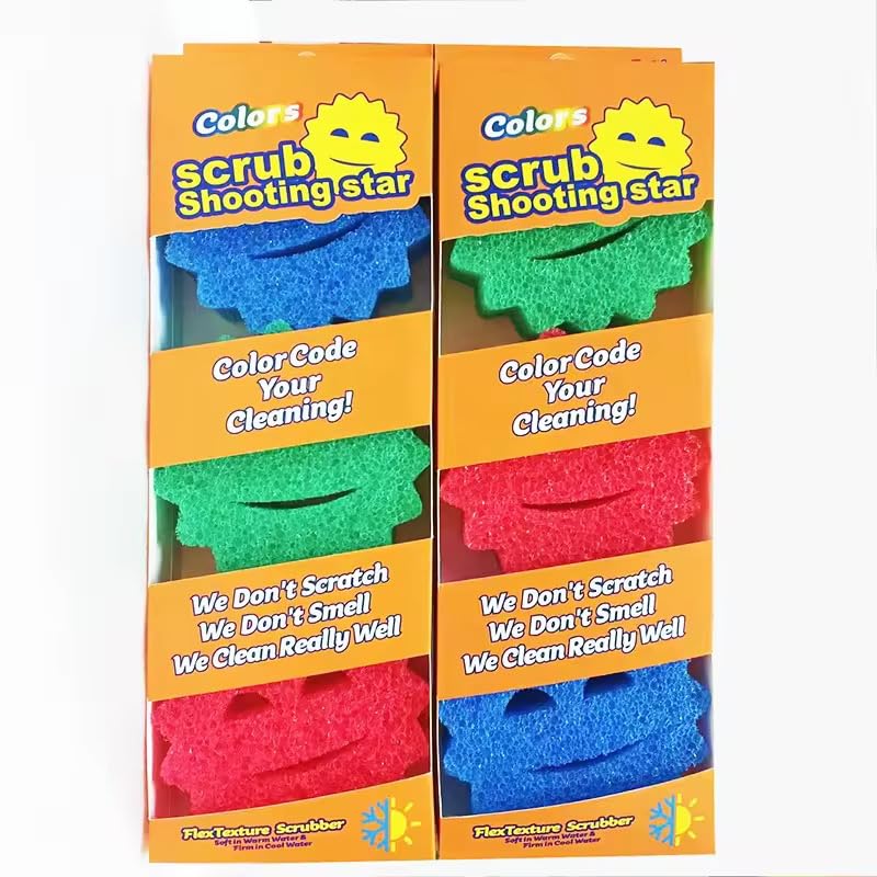 Image of Scrub Smiley Face Sponges - Non-Scratch Dual-Texture Scrubbers for Dishes, Kitchen, and Bathroom - Fun Smiling Design, (3-Pack)