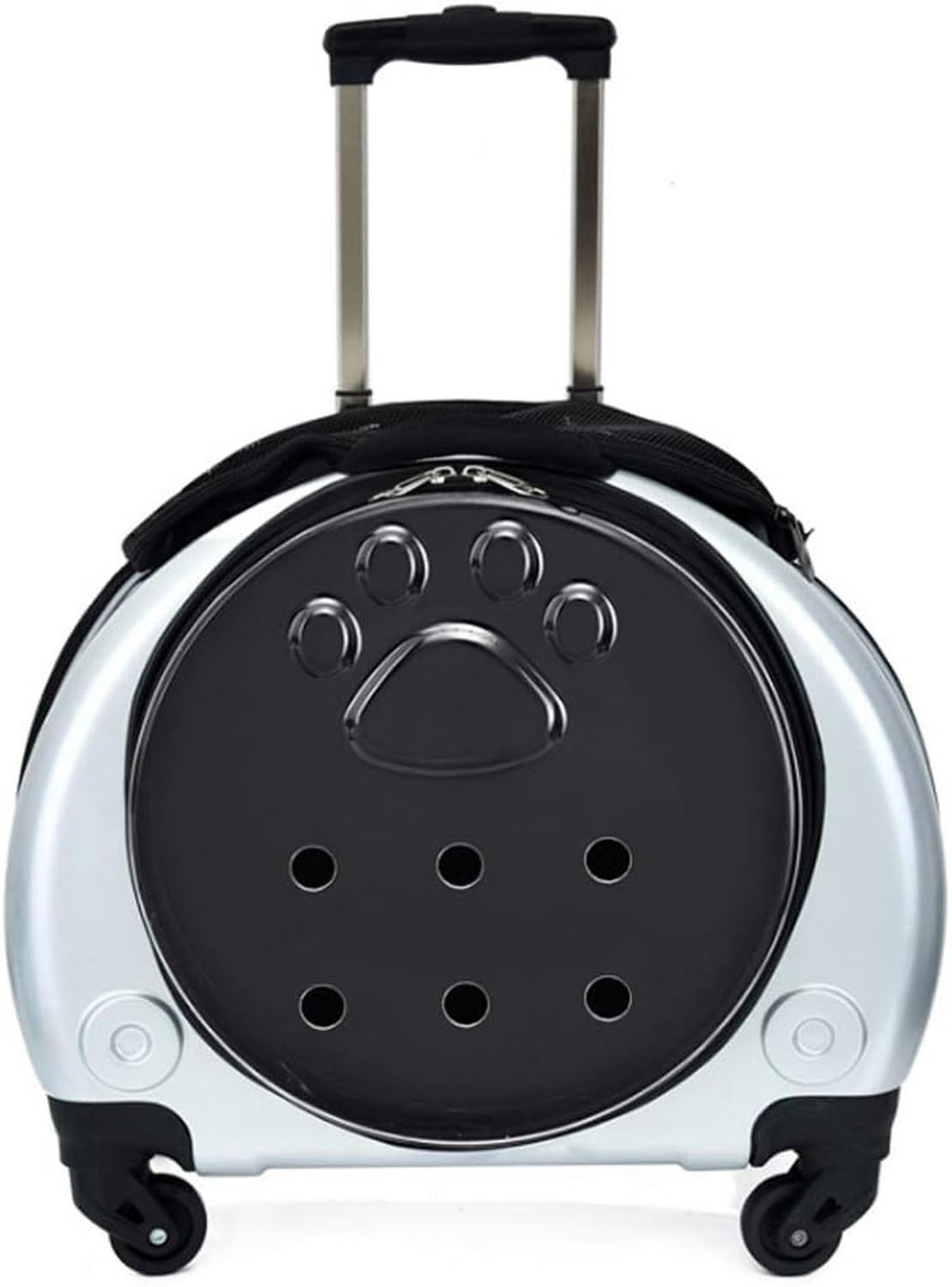 Transportín rodante con Ruedas para Mascotas, Mochila 2 en 1 para Perros y Gatos, Equipaje de Viaje con 4 Ruedas, Aprobado para vuelos, Uso Interior y Exterior, Silver