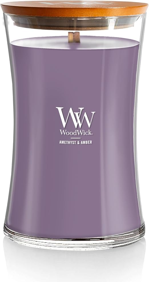 WoodWick Large Hourglass Candle Amethyst/Amber - Premium Soy Blend Wax Pluswick Innovation Wood Wick Made in USA