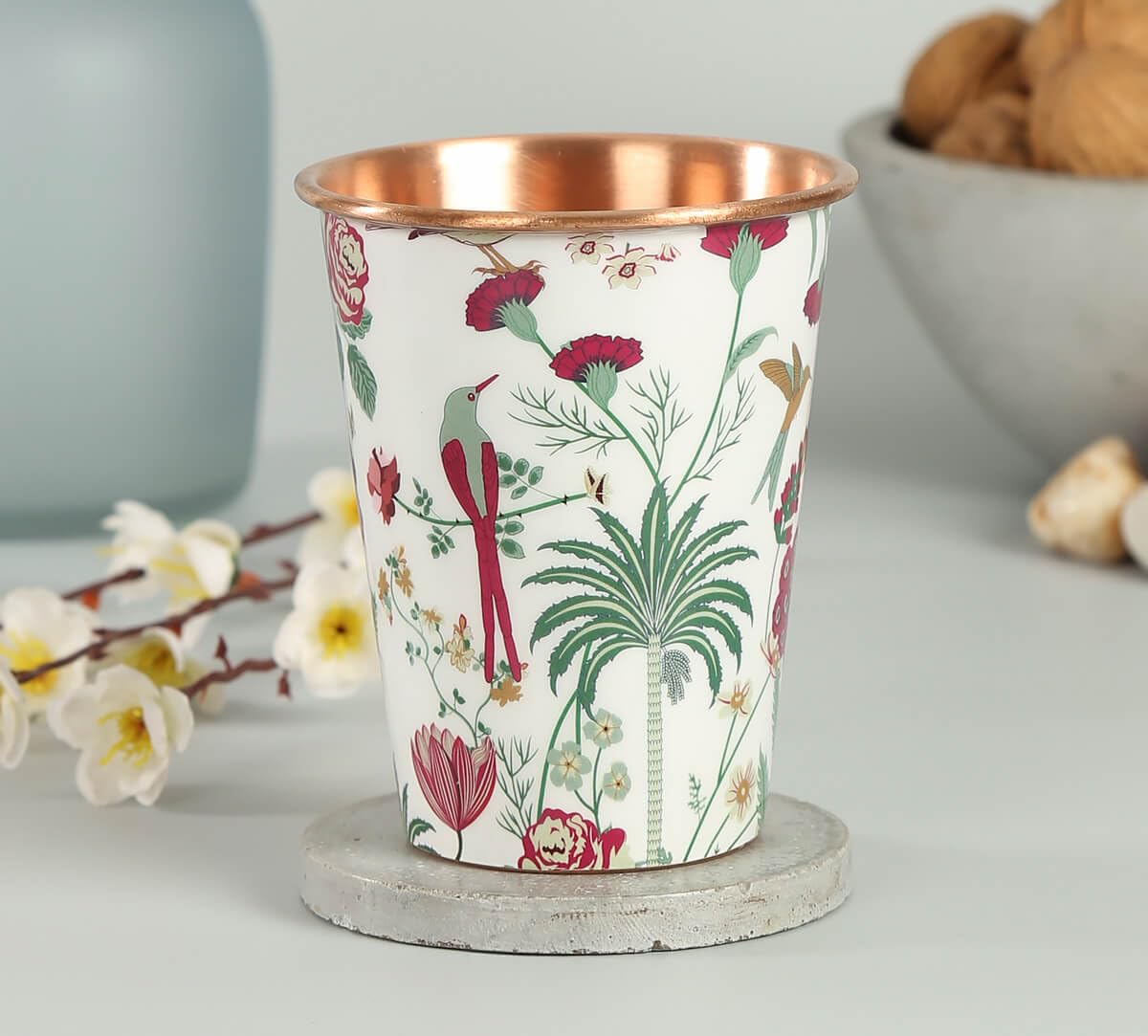 India Circus by Krsnaa Mehta Grey Floral Galore Copper Tumbler | for Drinking Serving Water | Dining Essential Tableware | Reusable and Durable | 400 mL