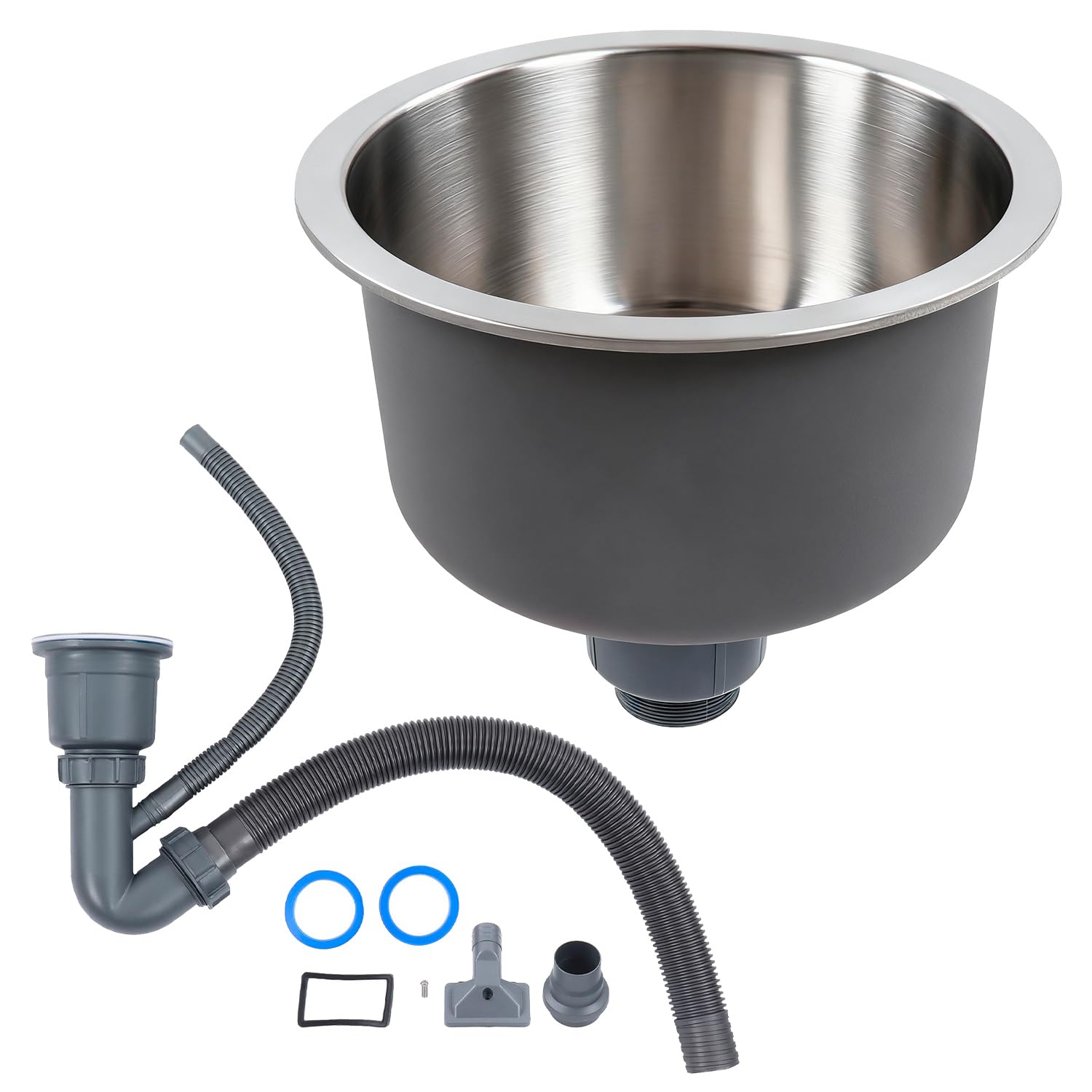Fregadero Cocina Acero Inoxidable Redondo 30cm Drenaje Lavabo | Bandeja 11.8x6.5 Pulgadas con Tubo Drenaje para Baño RV Hogar