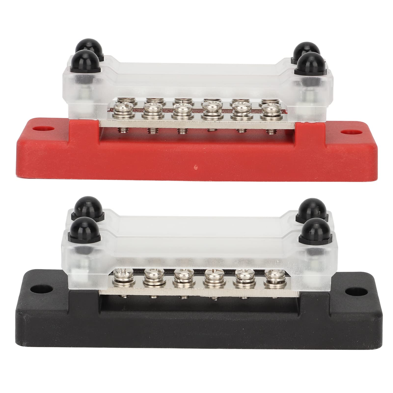 2 pièces bloc de distribution d'énergie noir rouge 150A 130A 12V à 48V 110V à 300V double rangée 6 bornes tige de bus en laiton plaqué polycarbonate pour voitures, camping-cars,